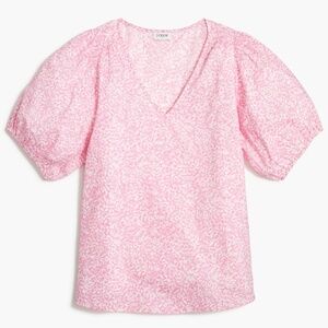 J.Crew Factory Women's Pink White Floral Cotton V-neck Puff Sleeve Top Size XXS